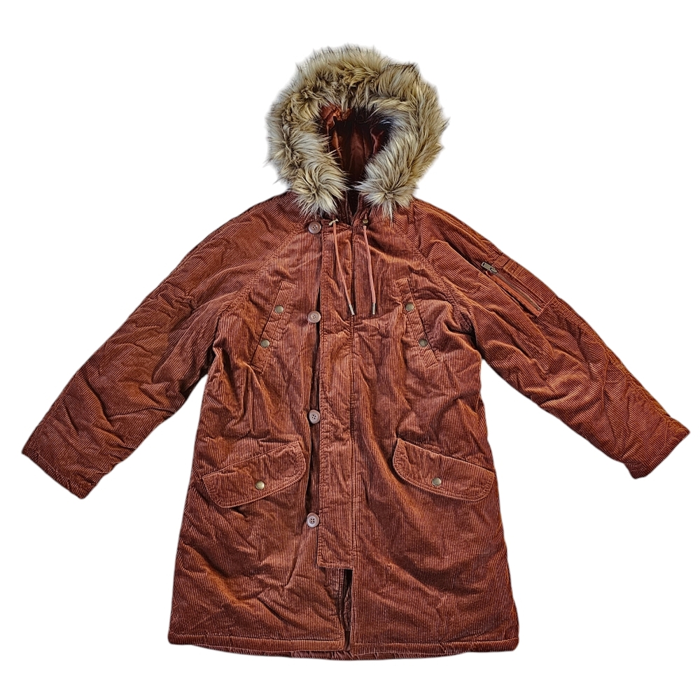 American Eagle Parka Brown Corduroy Puffer Winter Jacket - Picture 6 of 15